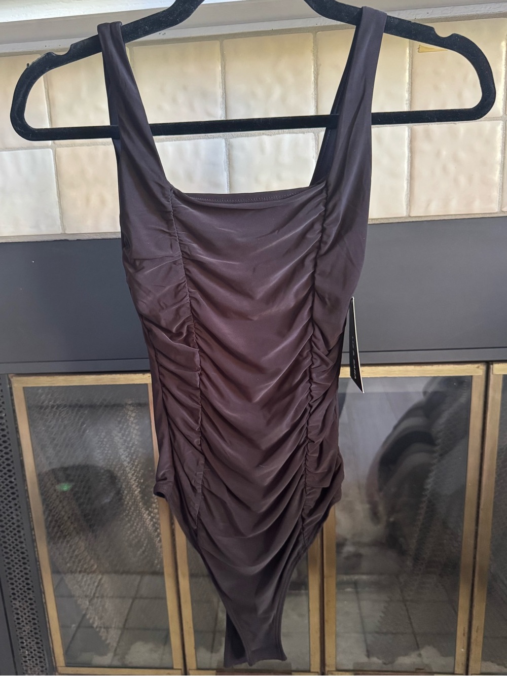 NWT Liz & Sara Black Ruched Square Neck Bodysuit Size XS